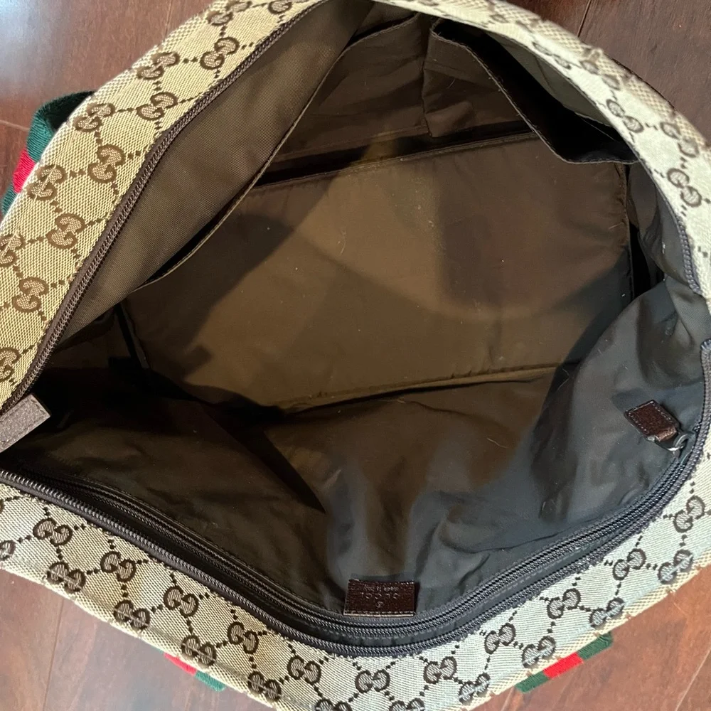 Authentic Gucci Web Canvas GG Diaper Bag Tote Handbag Red Green
